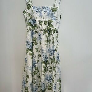 Floral White and Green Dress